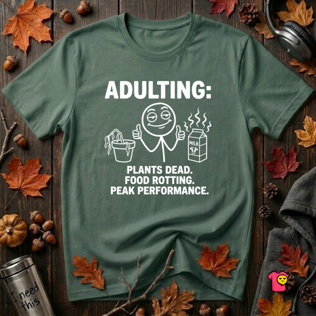Adulting -- Plants Dead, Food Rotting, Peak Performance T=Shirt