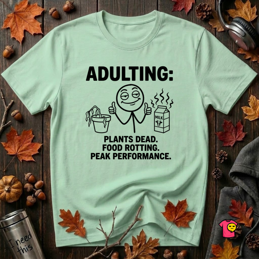 Adulting -- Plants Dead, Food Rotting, Peak Performance T=Shirt