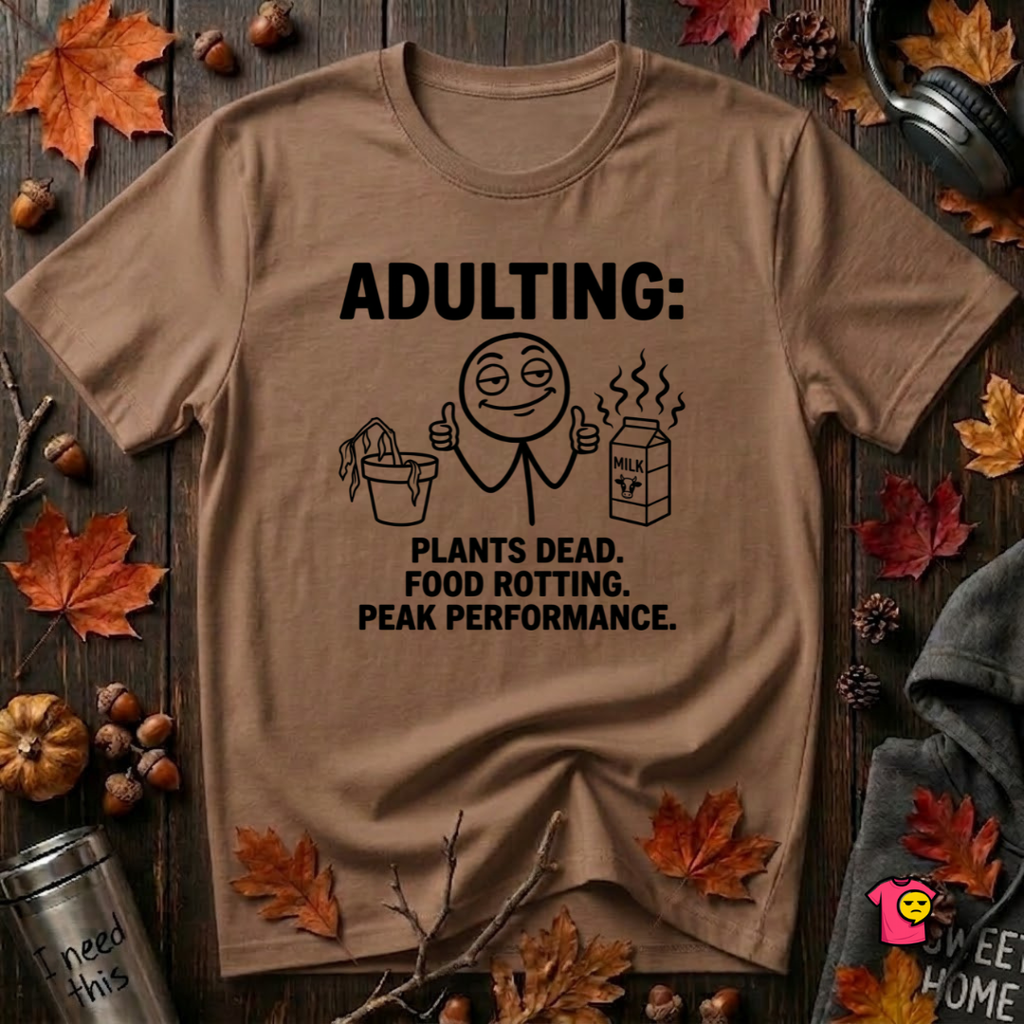 Adulting -- Plants Dead, Food Rotting, Peak Performance T=Shirt