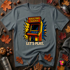 Adulting Sucks. Let's Play! sarcastic graphic t-shirt in Dark Gray by Snarky Sarks