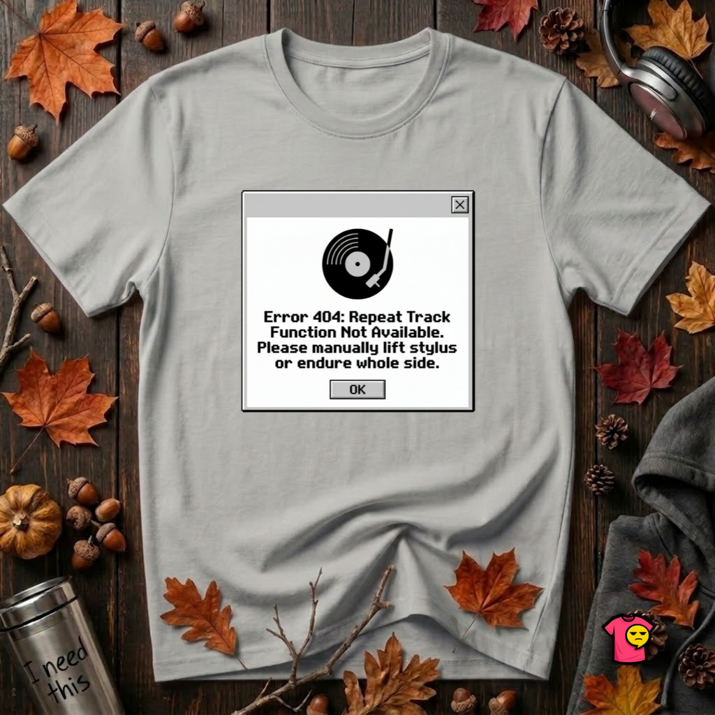 Error 404: Vinyl Record sarcastic graphic t-shirt in Silver by Snarky Sarks