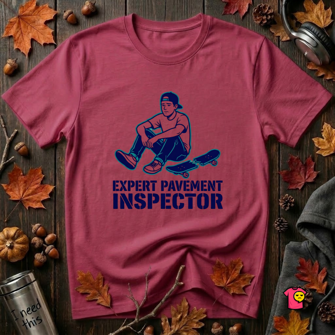 Expert Pavement Inspector sarcastic graphic t-shirt in Cardinal by Snarky Sarks