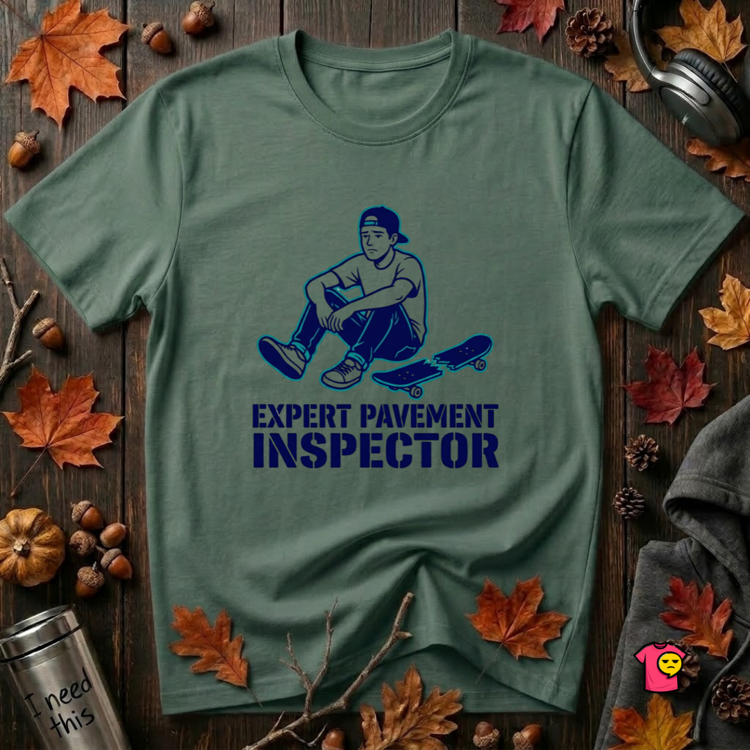Expert Pavement Inspector sarcastic graphic t-shirt in Heather Forest by Snarky Sarks