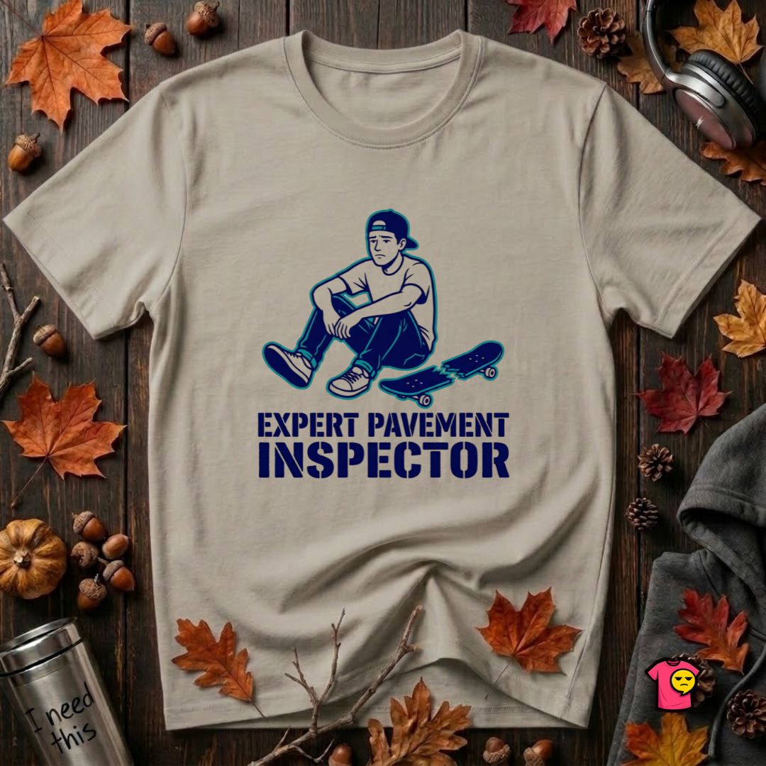 Expert Pavement Inspector sarcastic graphic t-shirt in Heather Stone by Snarky Sarks