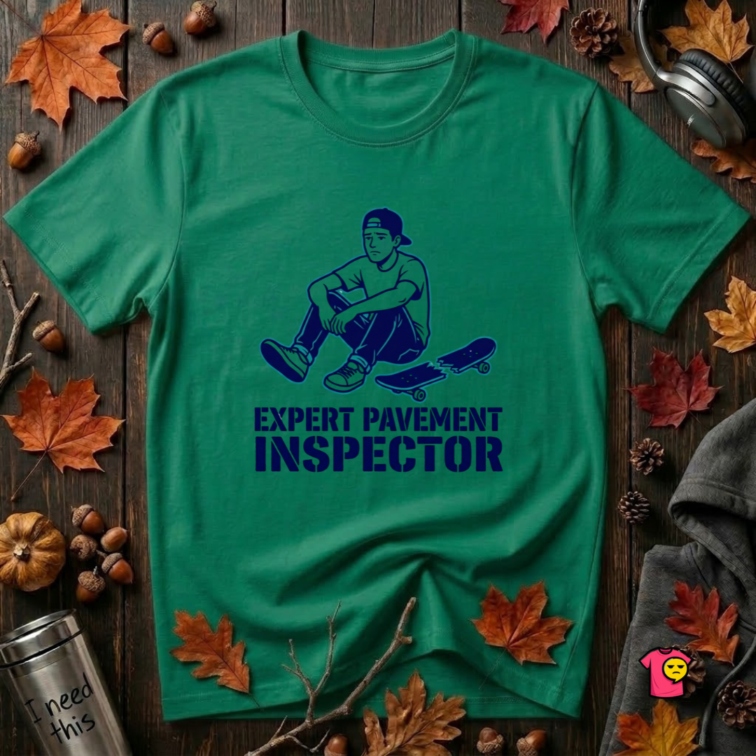 Expert Pavement Inspector sarcastic graphic t-shirt in Kelly by Snarky Sarks