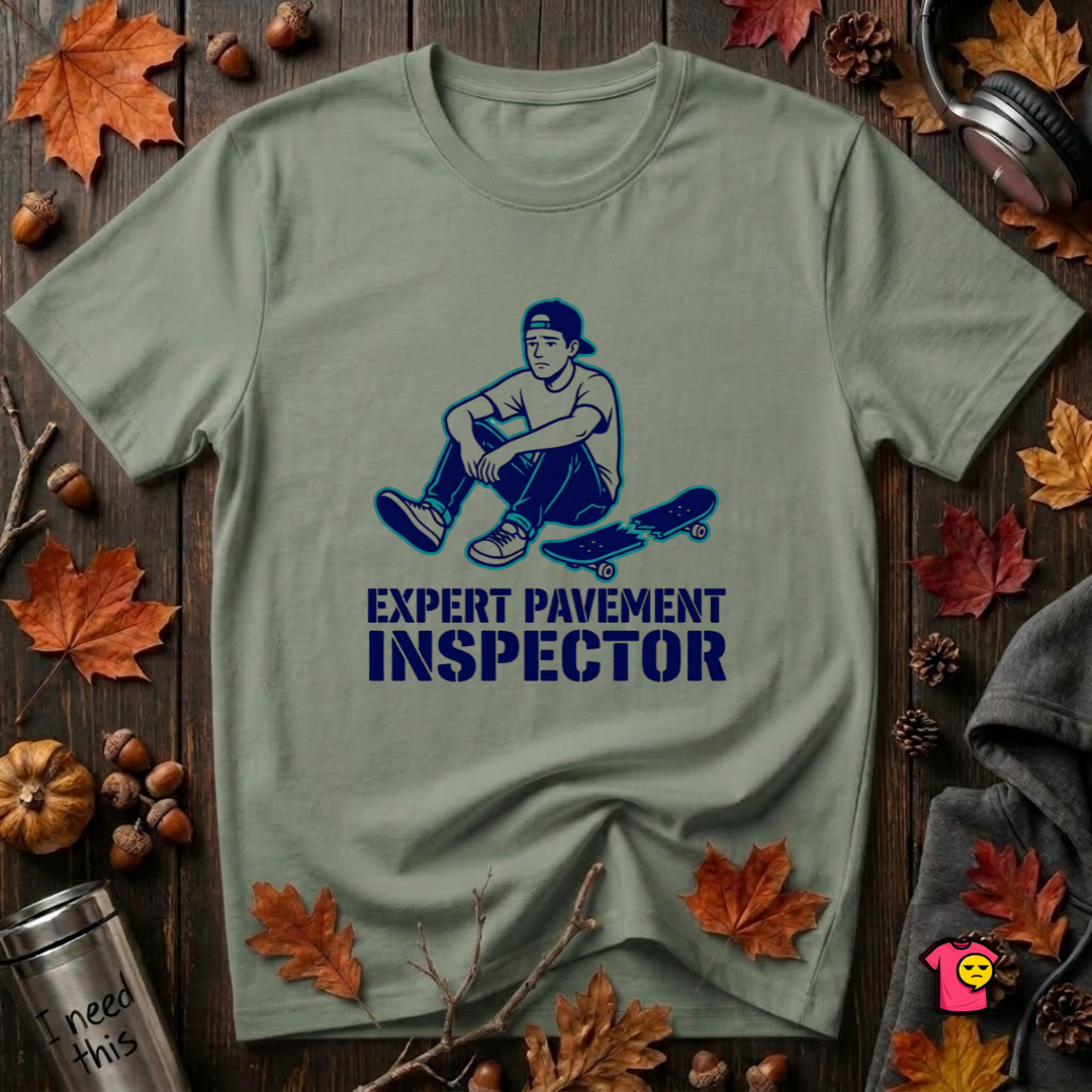Expert Pavement Inspector sarcastic graphic t-shirt in Military Green by Snarky Sarks
