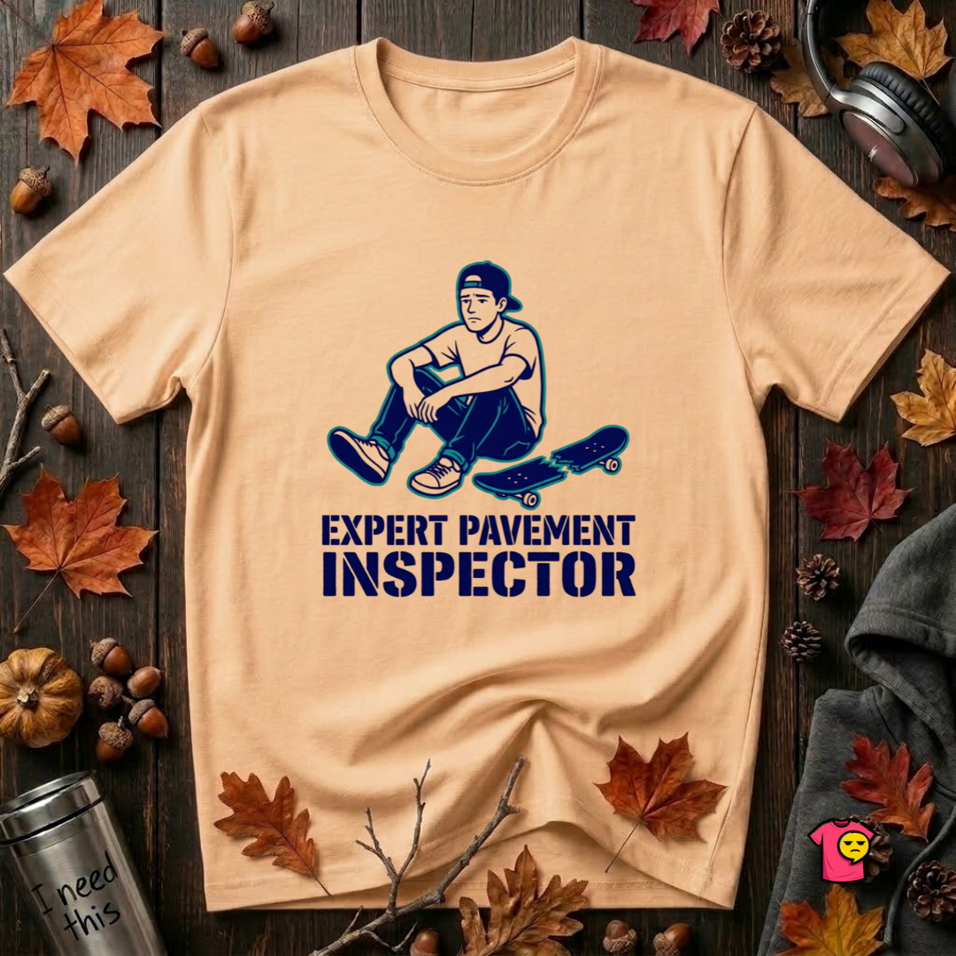 Expert Pavement Inspector sarcastic graphic t-shirt in Peach by Snarky Sarks