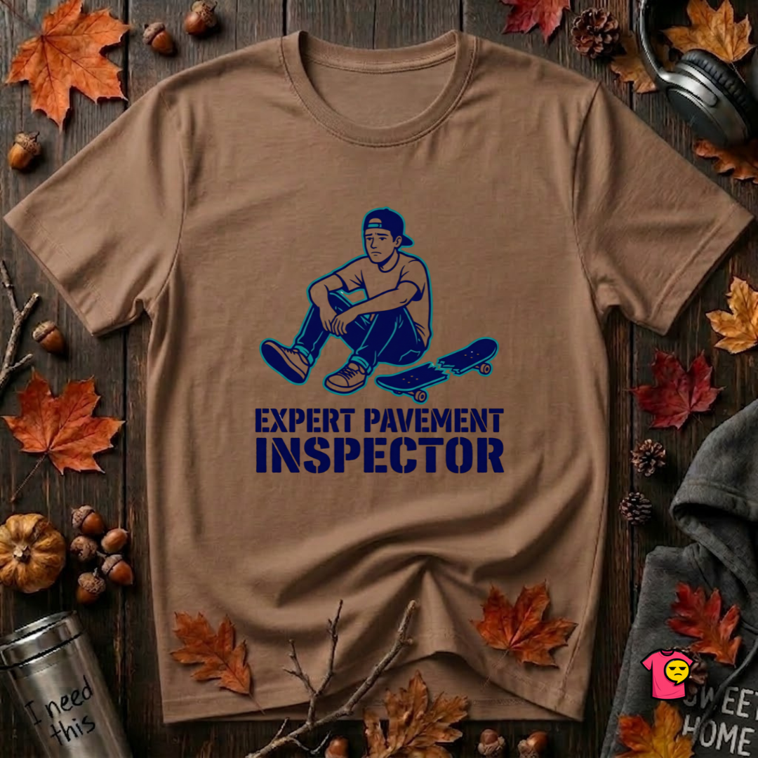 Expert Pavement Inspector sarcastic graphic t-shirt in Sand Dune by Snarky Sarks