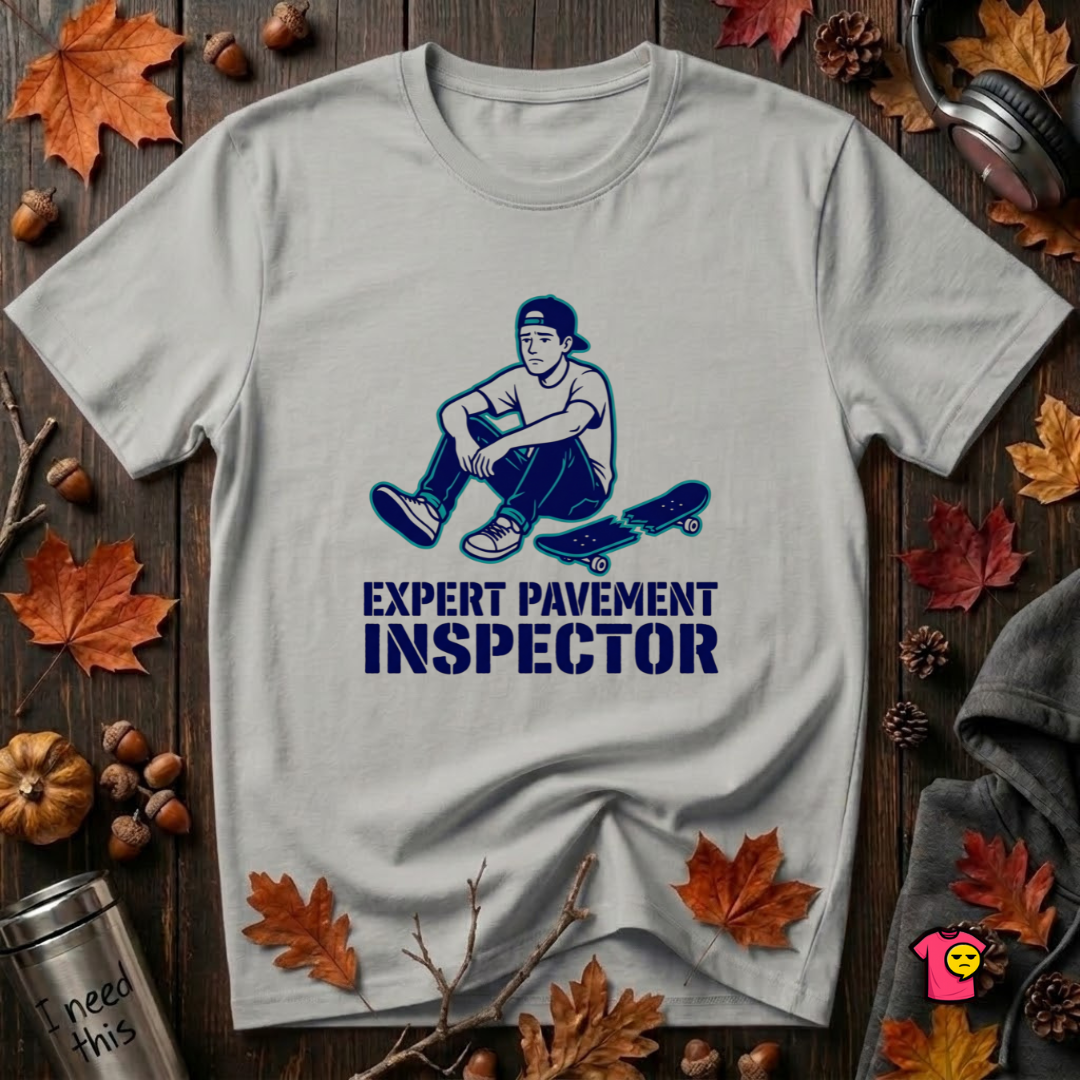 Expert Pavement Inspector sarcastic graphic t-shirt in Silver by Snarky Sarks