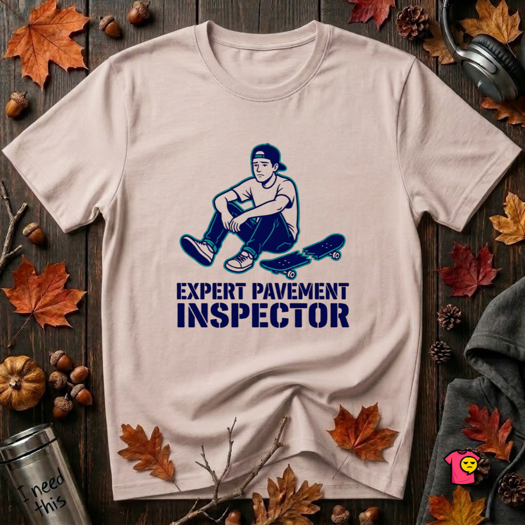 Expert Pavement Inspector sarcastic graphic t-shirt in Soft Pink by Snarky Sarks