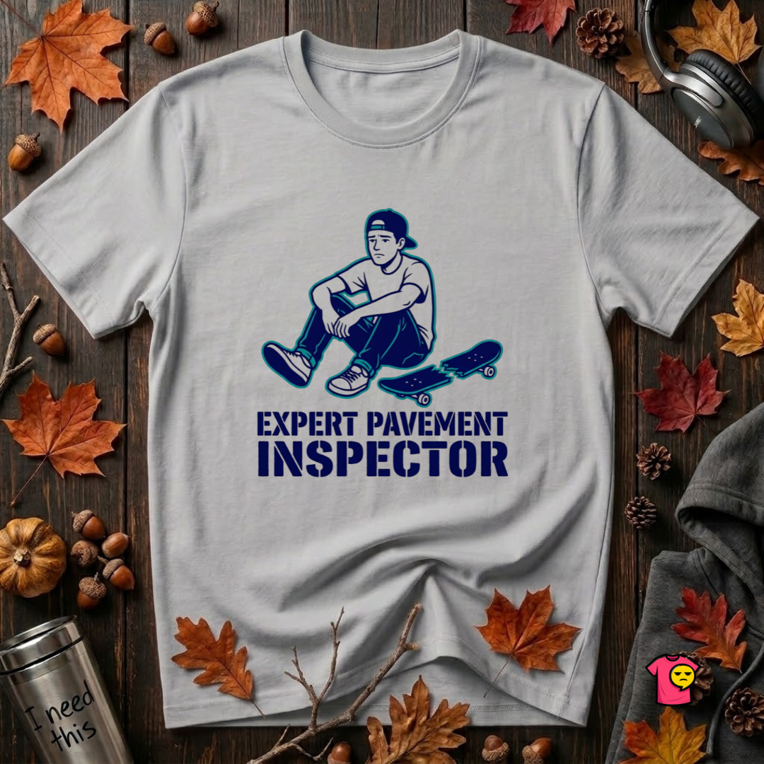 Expert Pavement Inspector sarcastic graphic t-shirt in Solid Athletic Gray by Snarky Sarks