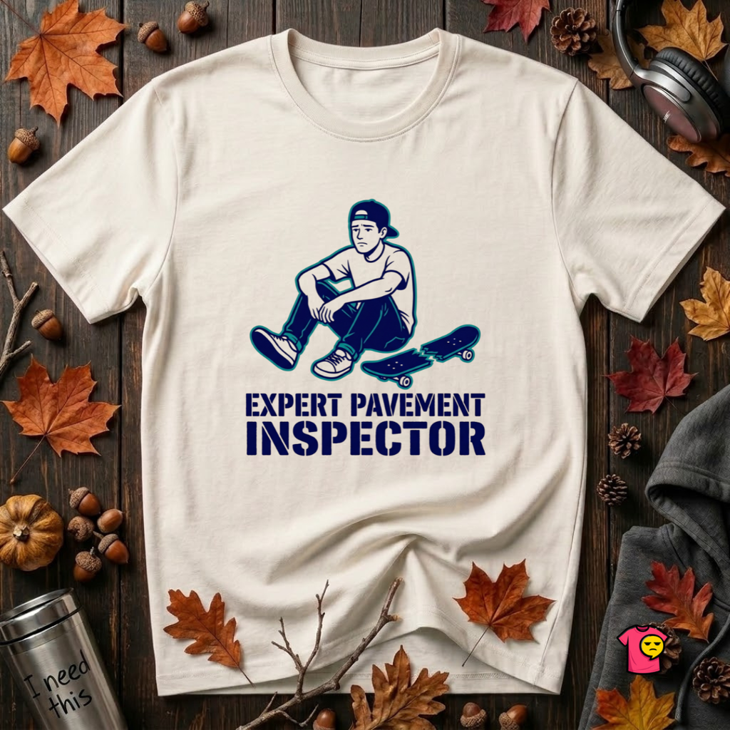Expert Pavement Inspector sarcastic graphic t-shirt in White by Snarky Sarks