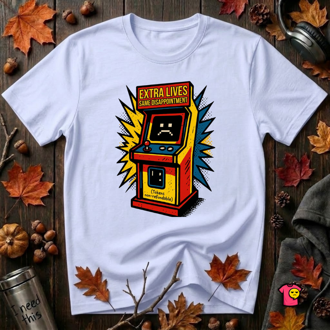 Extra Lives. Same Disappointment sarcastic gaming graphic t-shirt in Ash by Snarky Sarks