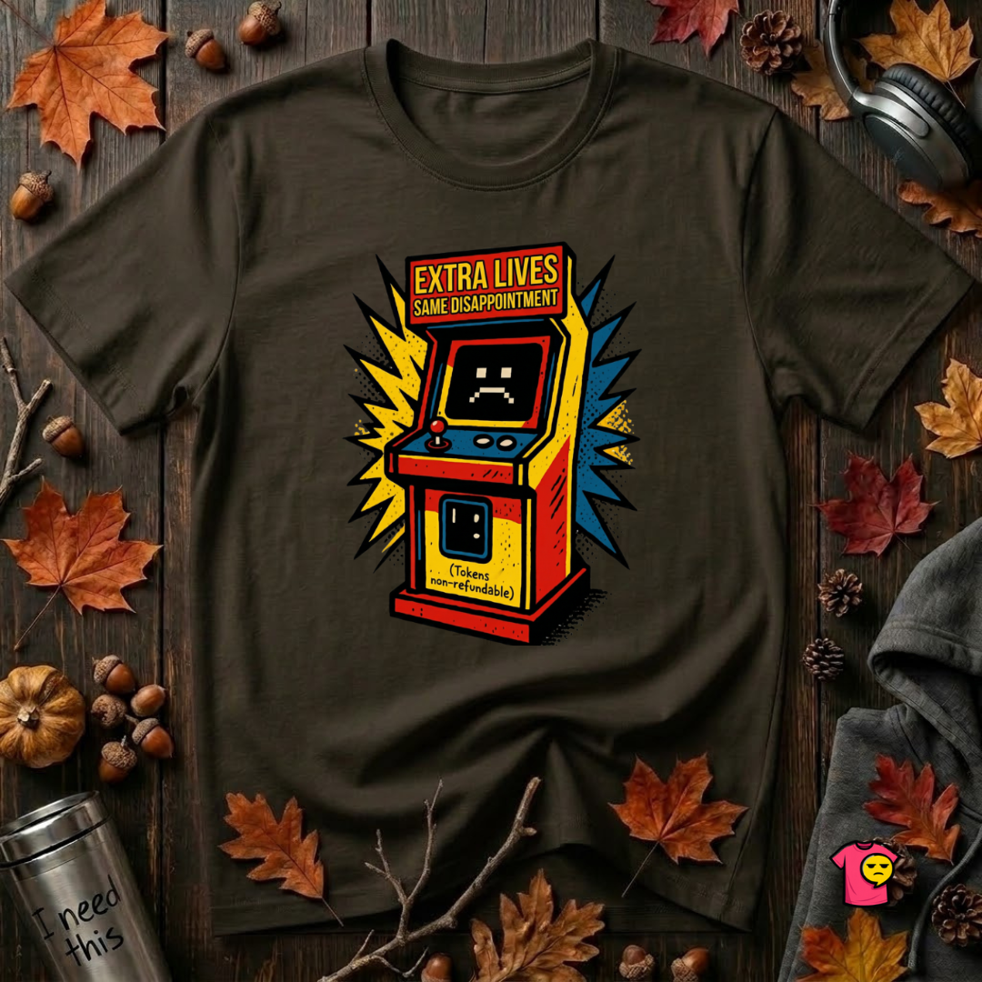 Extra Lives. Same Disappointment sarcastic graphic t-shirt in Black by Snarky Sarks