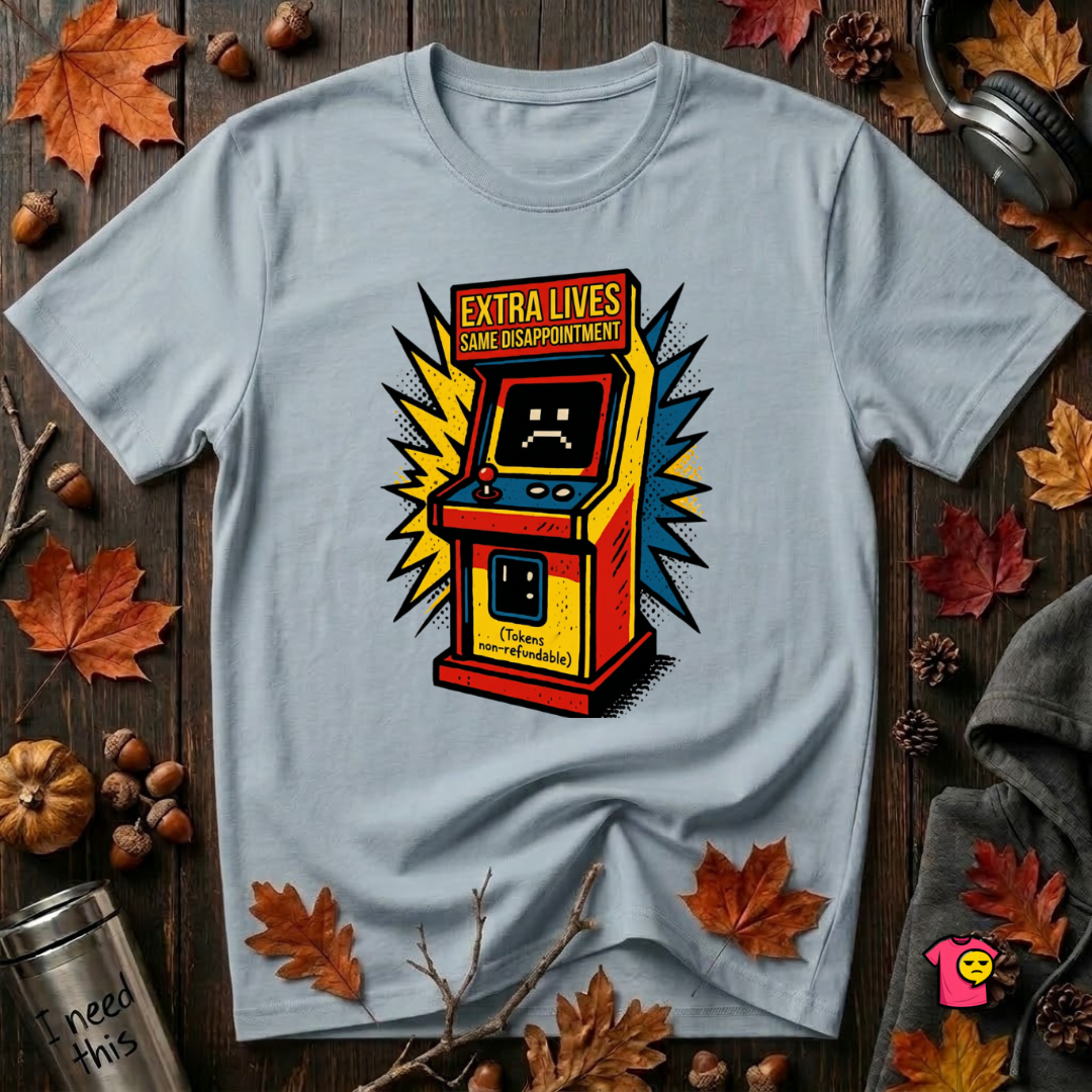 Extra Lives. Same Disappointment sarcastic gaming graphic t-shirt in Blue by Snarky Sarks