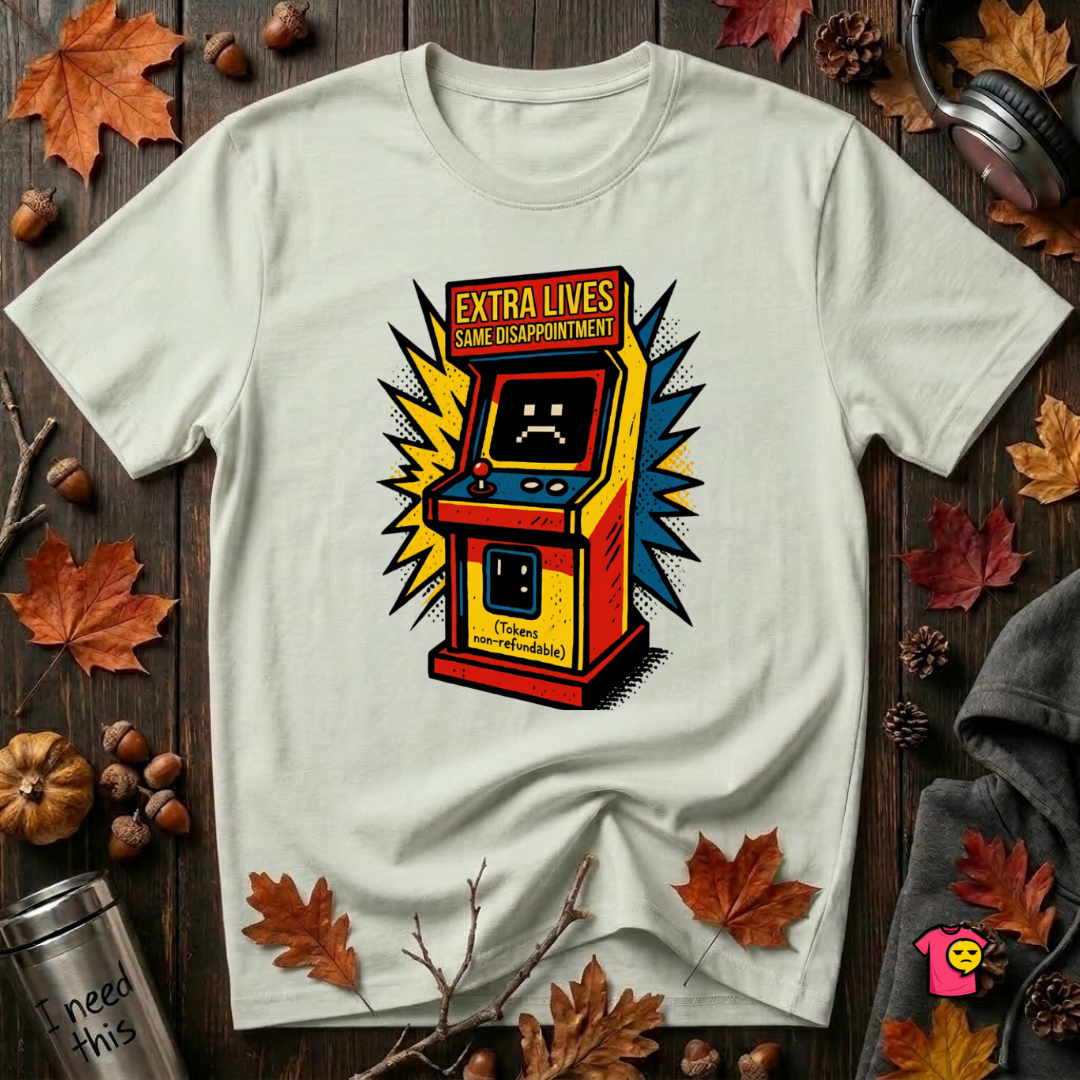 Extra Lives. Same Disappointment sarcastic gaming graphic t-shirt in Citron by Snarky Sarks