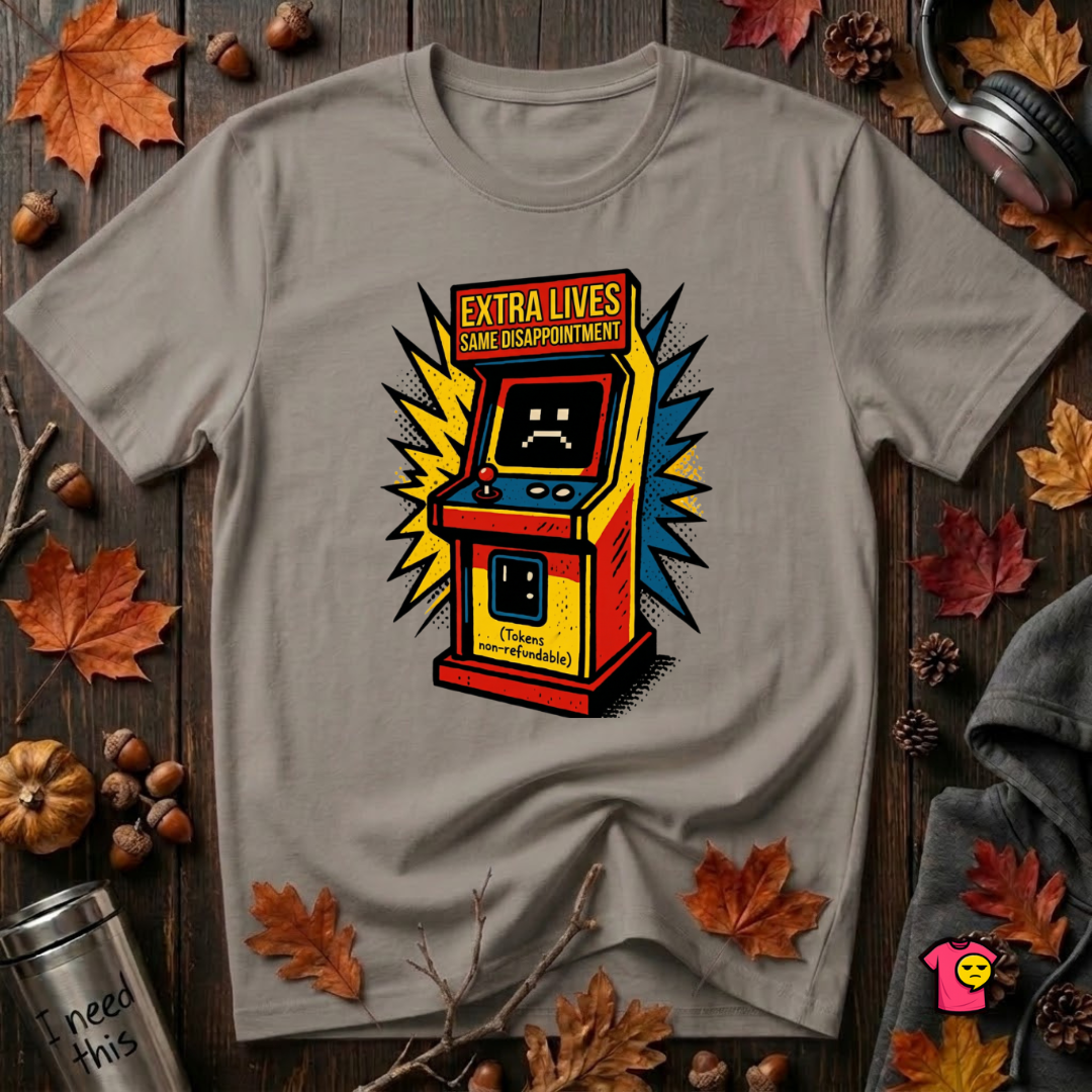 Extra Lives. Same Disappointment sarcastic gaming graphic t-shirt in Deep Heather by Snarky Sarks