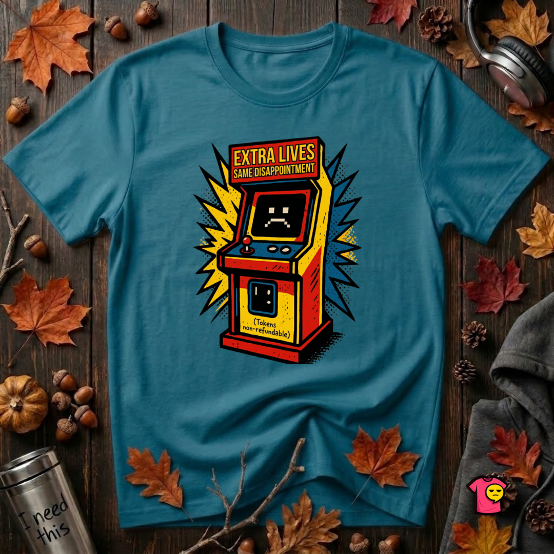 Extra Lives. Same Disappointment sarcastic gaming graphic t-shirt in Deep Teal by Snarky Sarks