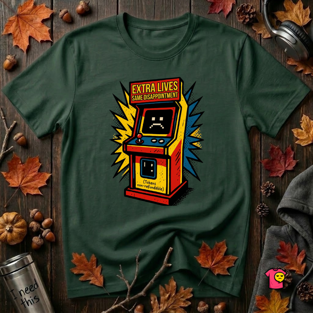 Extra Lives. Same Disappointment sarcastic gaming graphic t-shirt in Forest by Snarky Sarks