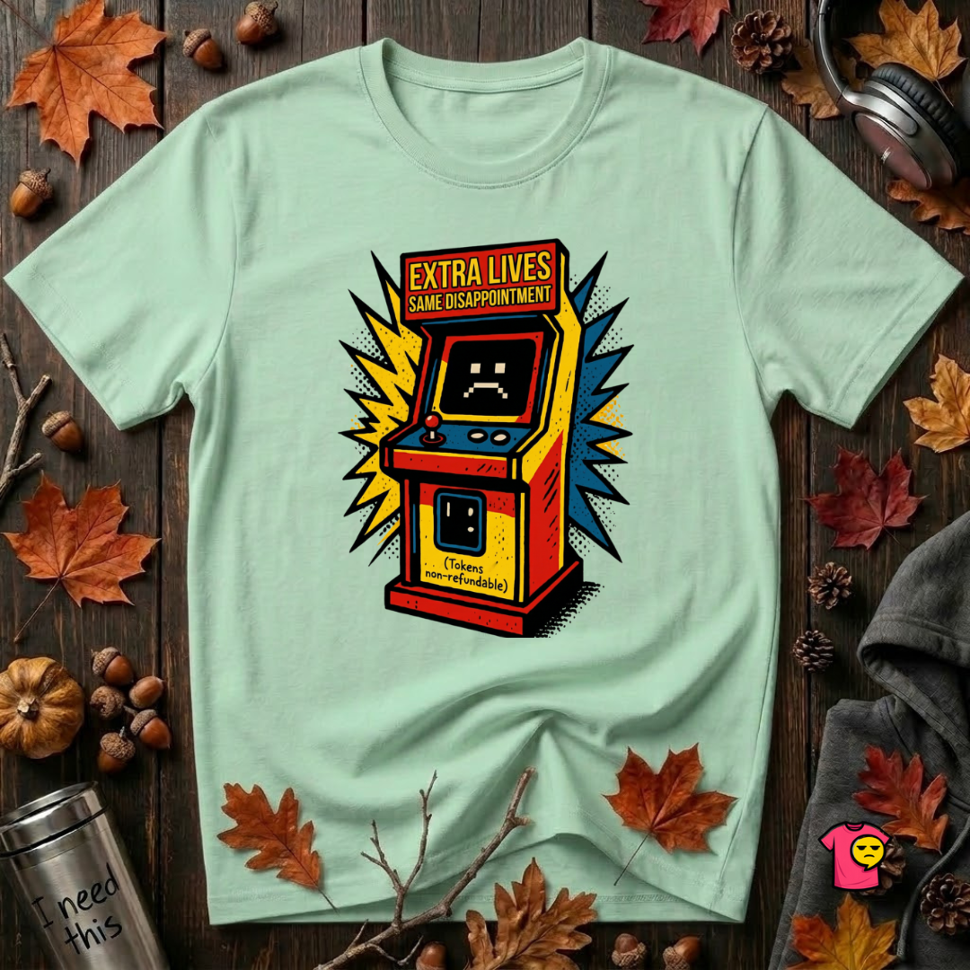 Extra Lives. Same Disappointment sarcastic gaming graphic t-shirt in Mint by Snarky Sarks