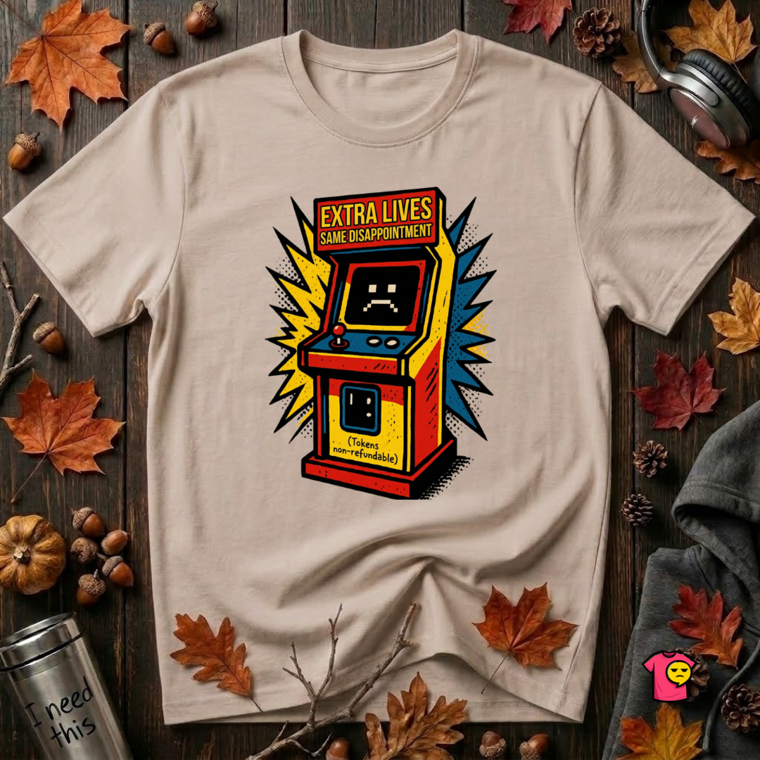 Extra Lives. Same Disappointment sarcastic gaming graphic t-shirt in Natural by Snarky Sarks