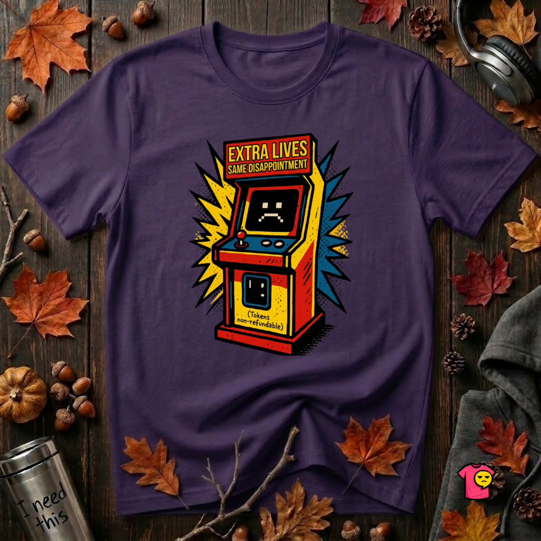 Extra Lives. Same Disappointment sarcastic gaming graphic t-shirt in Purple by Snarky Sarks