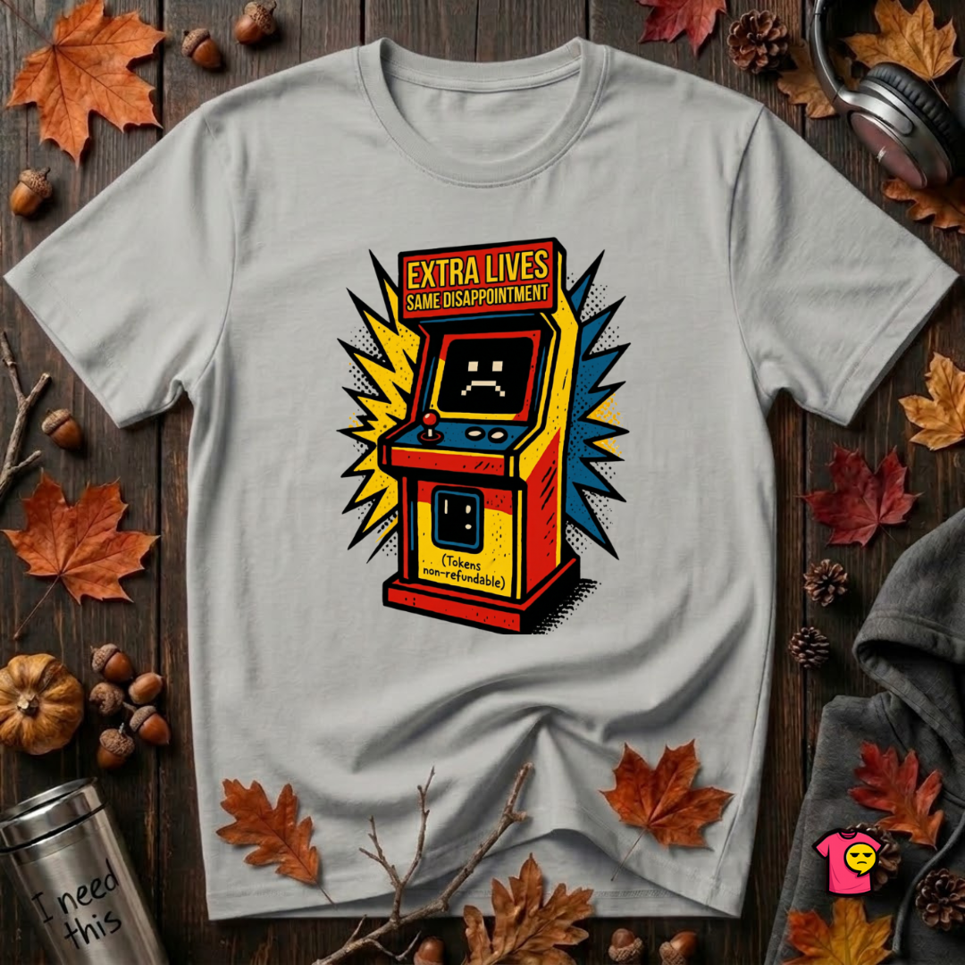 Extra Lives. Same Disappointment sarcastic gaming graphic t-shirt in Silver by Snarky Sarks