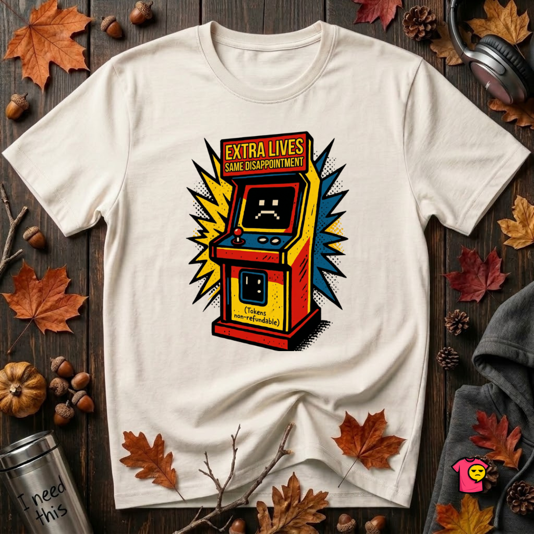 Extra Lives. Same Disappointment sarcastic gaming graphic t-shirt in White by Snarky Sarks