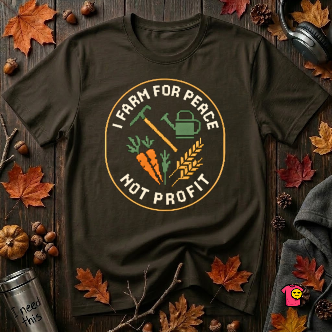Farm for Peace Not Profit sarcastic graphic t-shirt in Black by Snarky Sarks