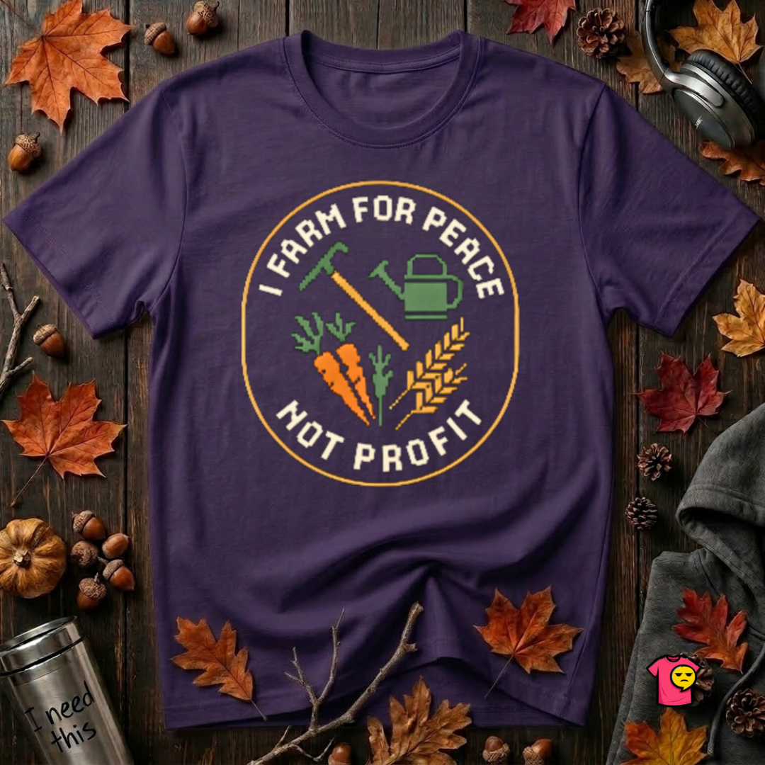 Farm for Peace Not Profit sarcastic graphic t-shirt in Purple by Snarky Sarks