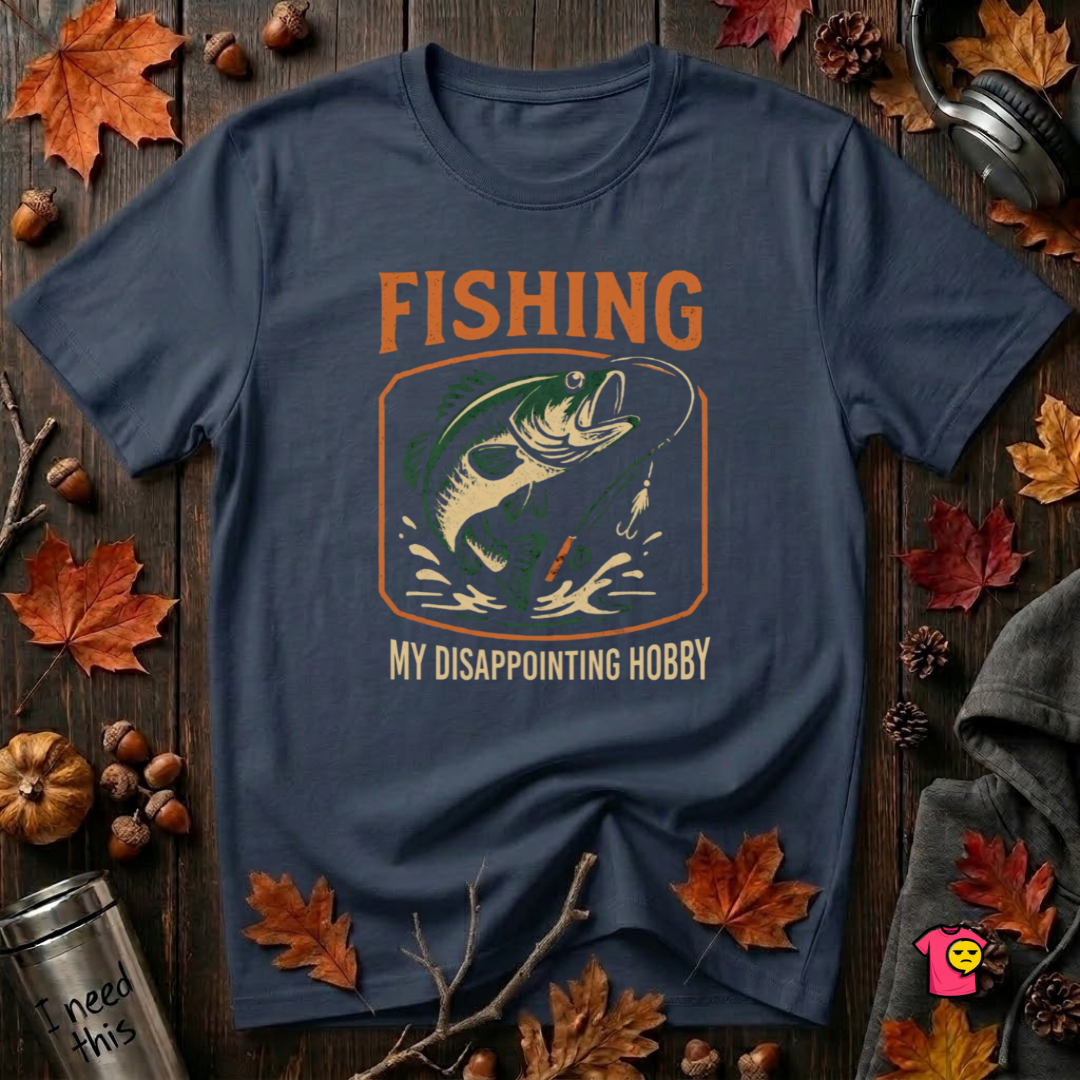 Fishing -- My Disappointing Hobby sarcastic graphic t-shirt in Navy by Snarky Sarks
