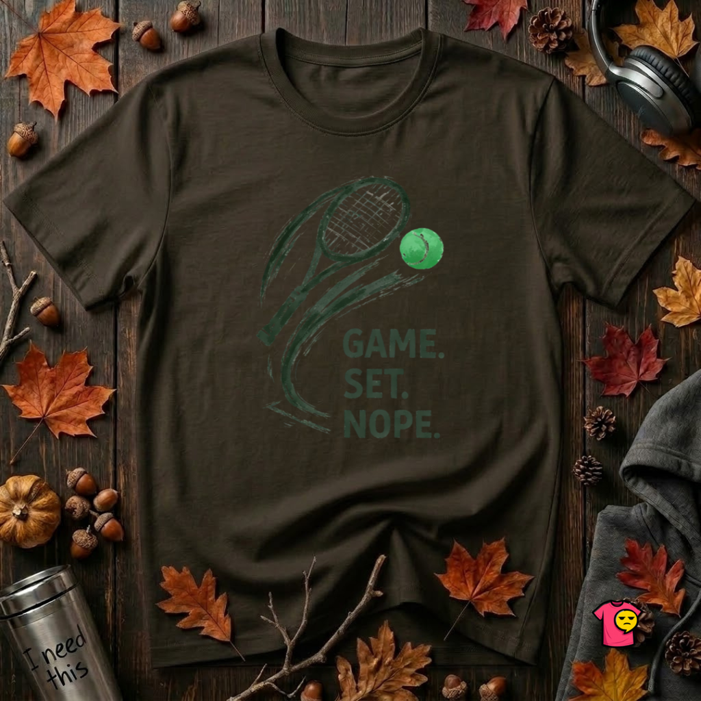 Game. Set. Nope. sarcastic tennis graphic t-shirt in Black by Snarky Sarks
