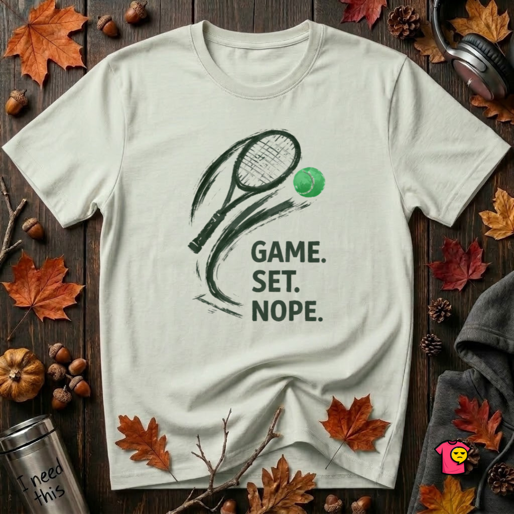 Game. Set. Nope. sarcastic tennis graphic t-shirt in Citron by Snarky Sarks