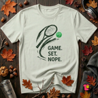 Game. Set. Nope. sarcastic tennis graphic t-shirt in Citron by Snarky Sarks