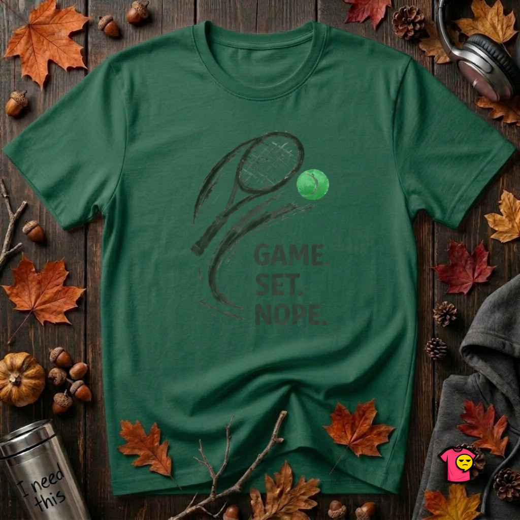 Game. Set. Nope. sarcastic tennis graphic t-shirt in Evergreen by Snarky Sarks