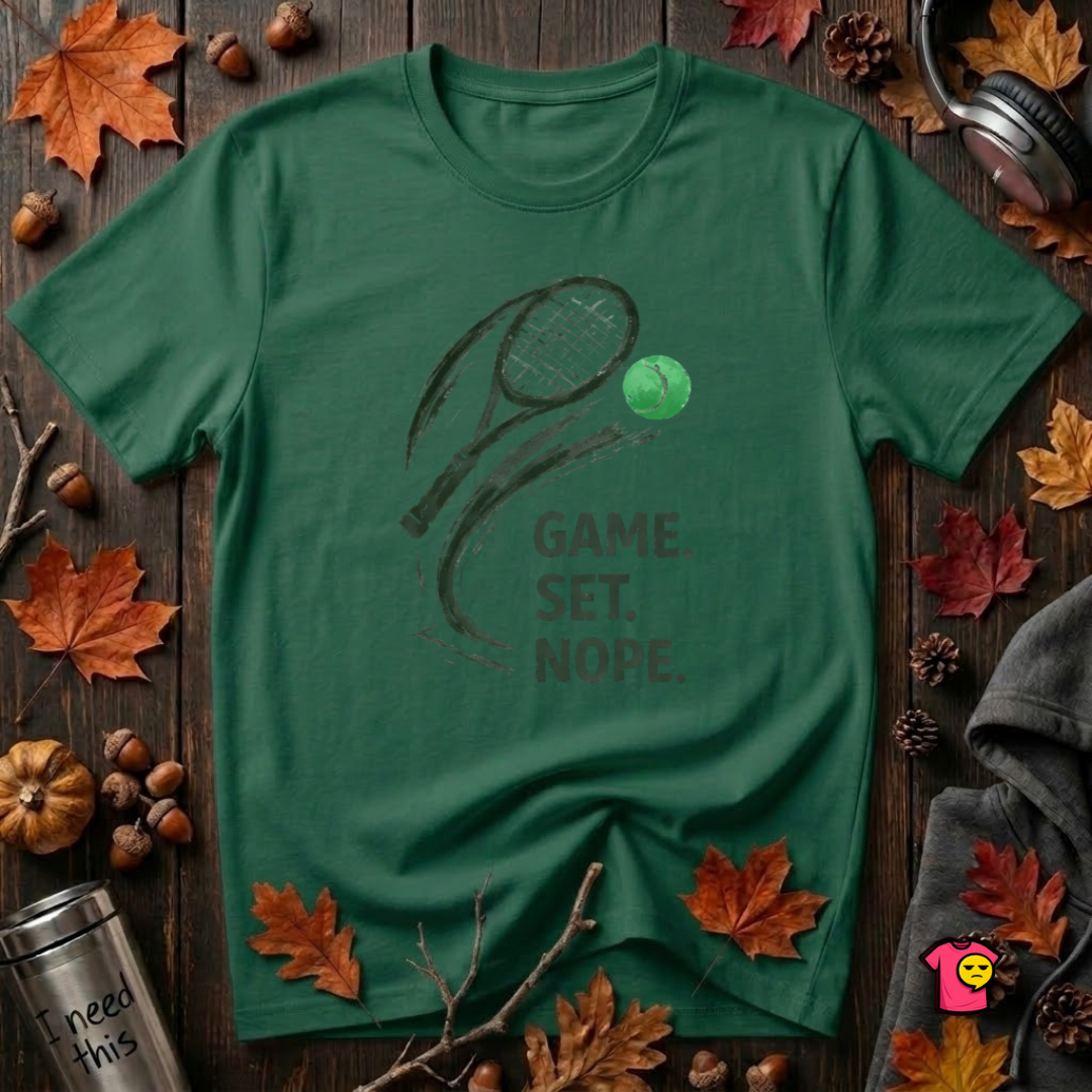 Game. Set. Nope. sarcastic tennis graphic t-shirt in Evergreen by Snarky Sarks