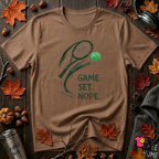 Game. Set. Nope. sarcastic tennis graphic t-shirt in Sand Dune by Snarky Sarks