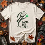 Game. Set. Nope. sarcastic tennis graphic t-shirt in White by Snarky Sarks