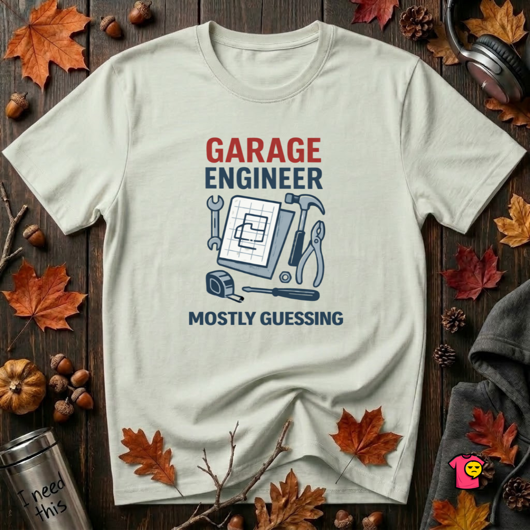 Garage Engineer -- Mostly Guessing sarcastic graphic t-shirt in Citron by Snarky Sarks