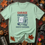 Garage Engineer -- Mostly Guessing sarcastic graphic t-shirt in Mint by Snarky Sarks