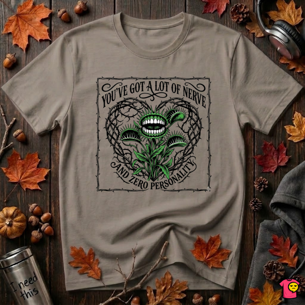 You've Got a Lot of Nerve Venus flytrap t-shirt in Asphalt by Snarky Sarks