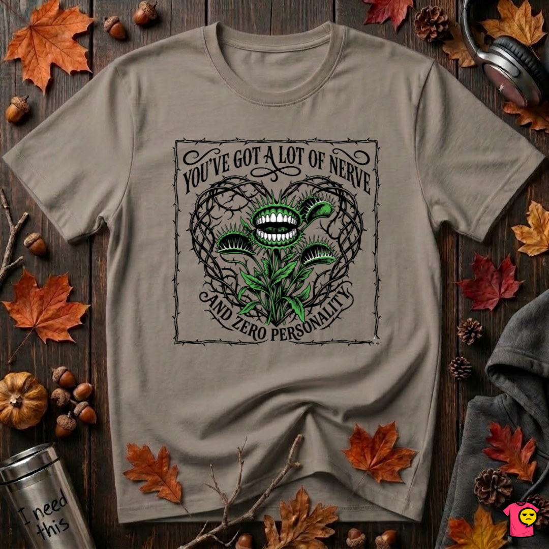 You've Got a Lot of Nerve Venus flytrap t-shirt in Asphalt by Snarky Sarks