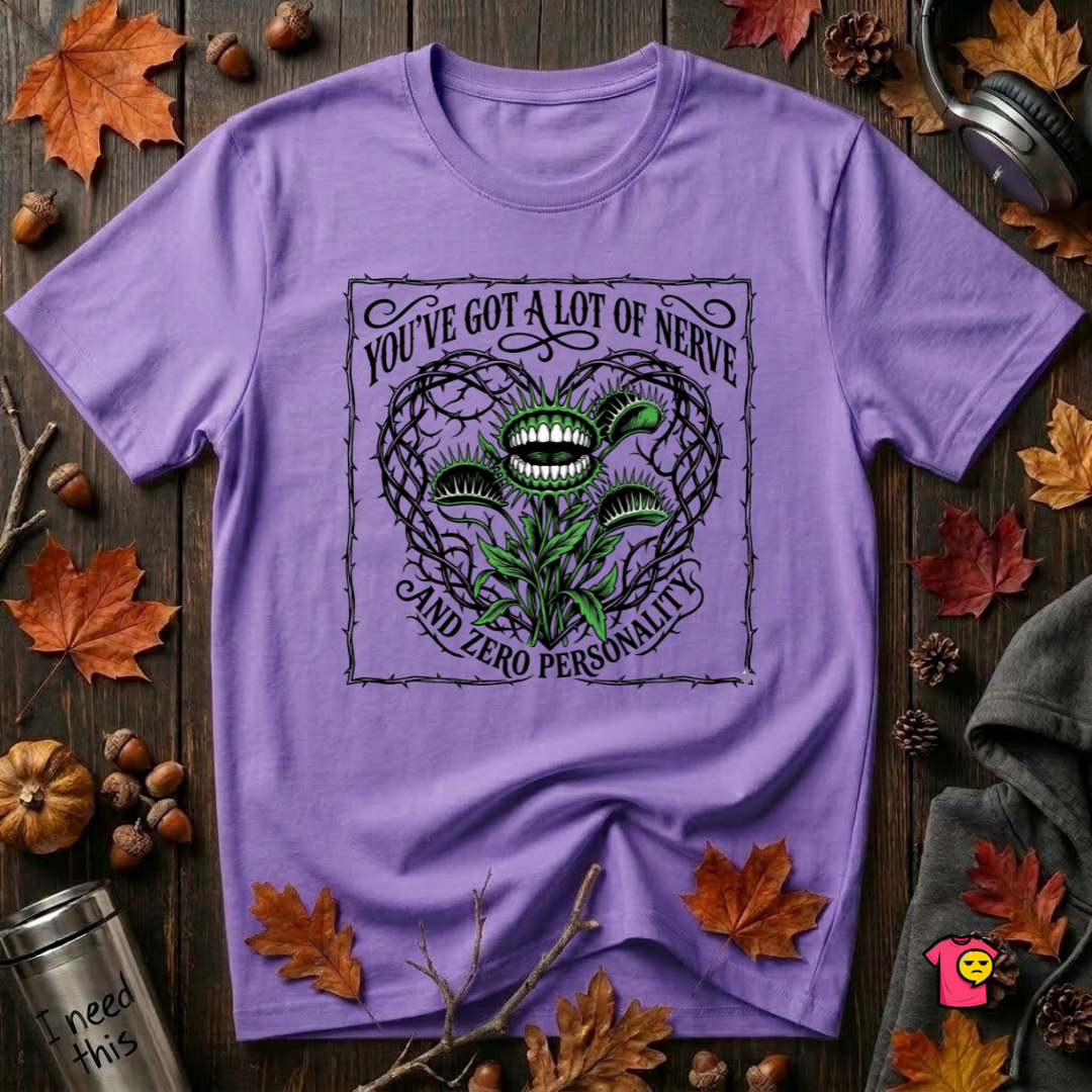 You've Got a Lot of Nerve Venus flytrap t-shirt in Heather Team Purple by Snarky Sarks