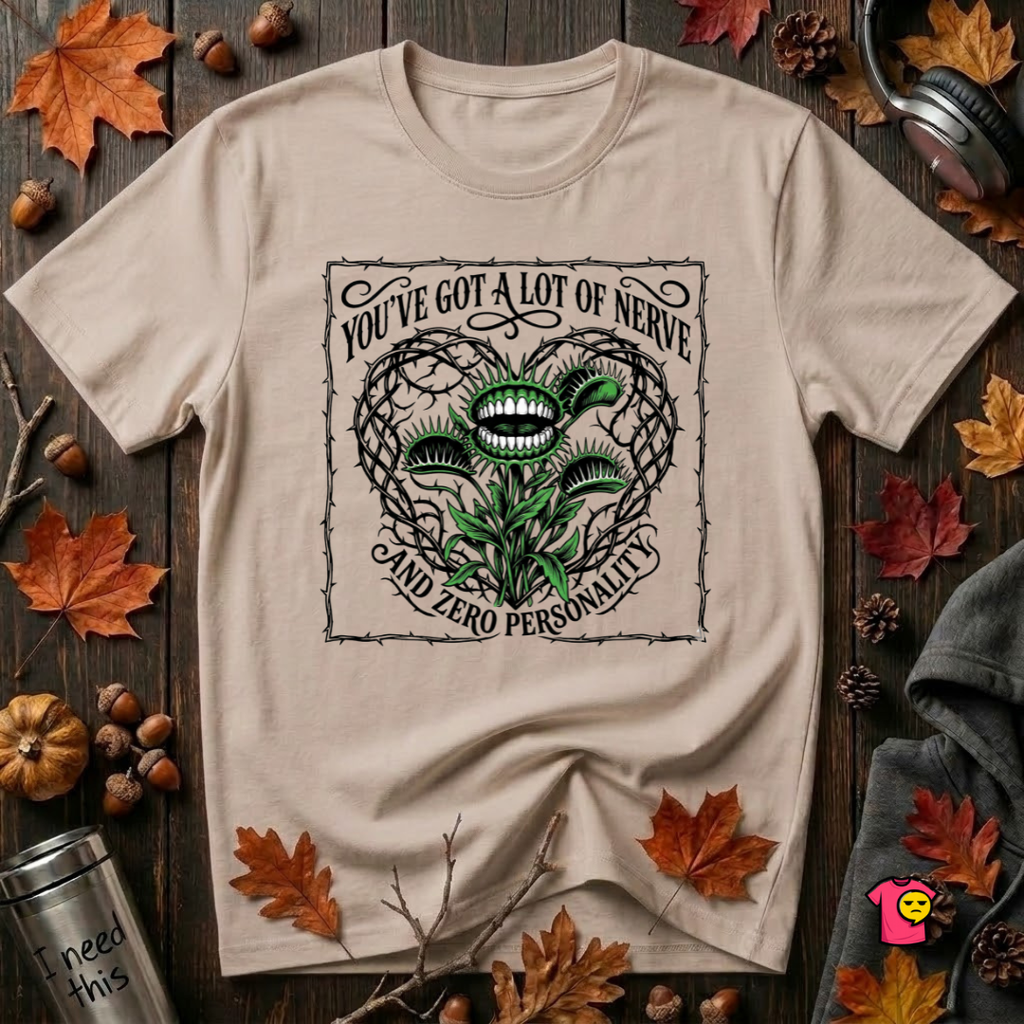 You've Got a Lot of Nerve Venus flytrap t-shirt in Natural by Snarky Sarks