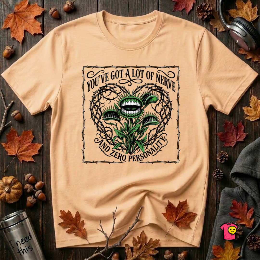 You've Got a Lot of Nerve Venus flytrap t-shirt in Peach by Snarky Sarks
