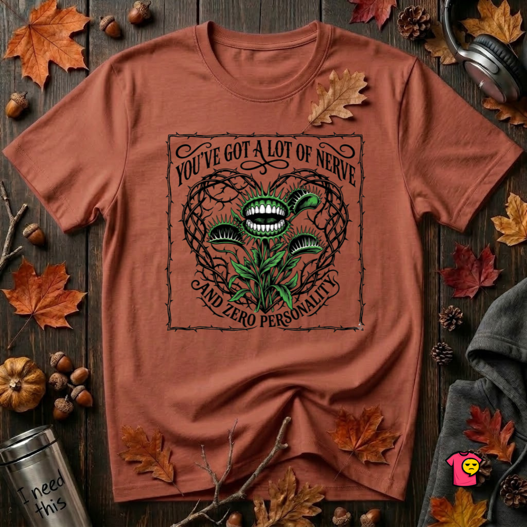 You've Got a Lot of Nerve Venus flytrap t-shirt in Rust by Snarky Sarks
