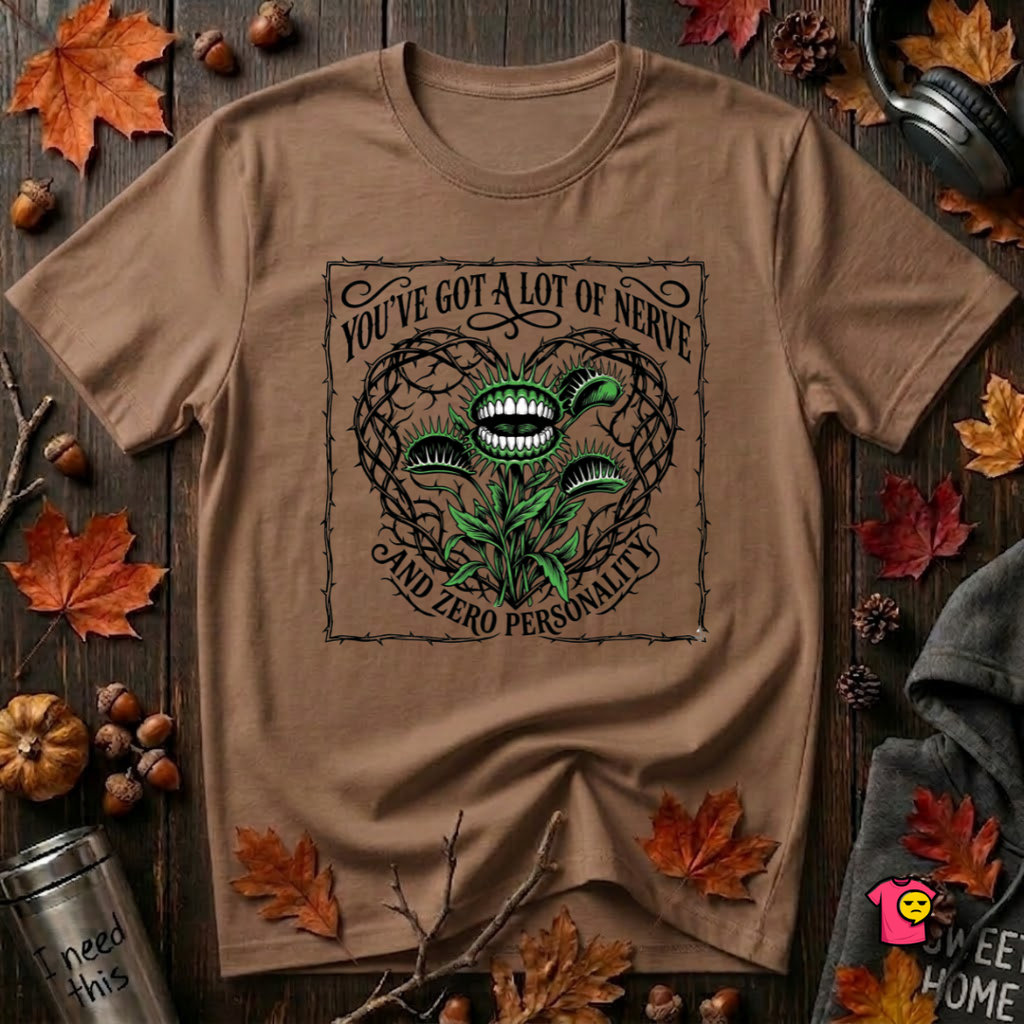 You've Got a Lot of Nerve Venus flytrap t-shirt in Sand Dune by Snarky Sarks