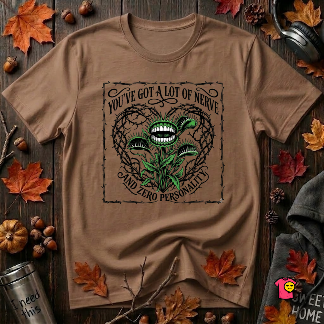 You've Got a Lot of Nerve Venus flytrap t-shirt in Sand Dune by Snarky Sarks