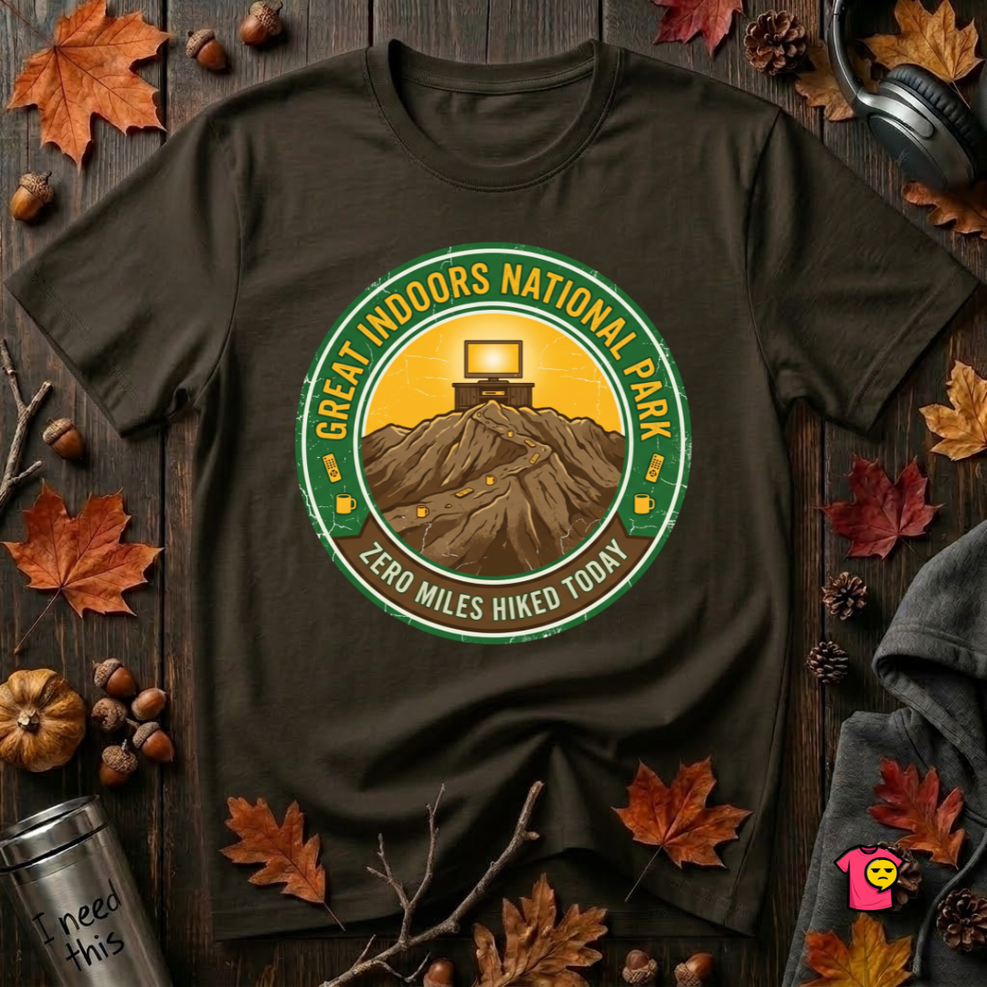 Great Indoors National Park sarcastic graphic t-shirt in Black by Snarky Sarks