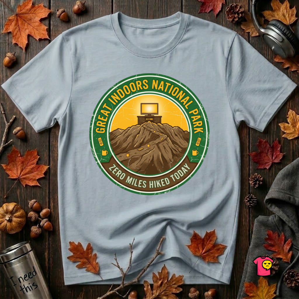 Great Indoors National Park sarcastic graphic t-shirt in Blue by Snarky Sarks